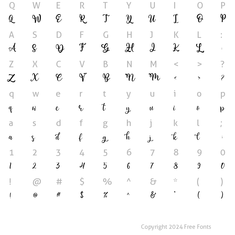 Character Map of Cristabella Regular