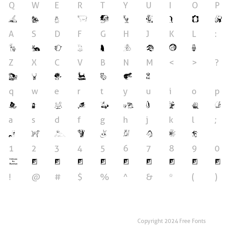 Character Map of Critters by Darrian Regular