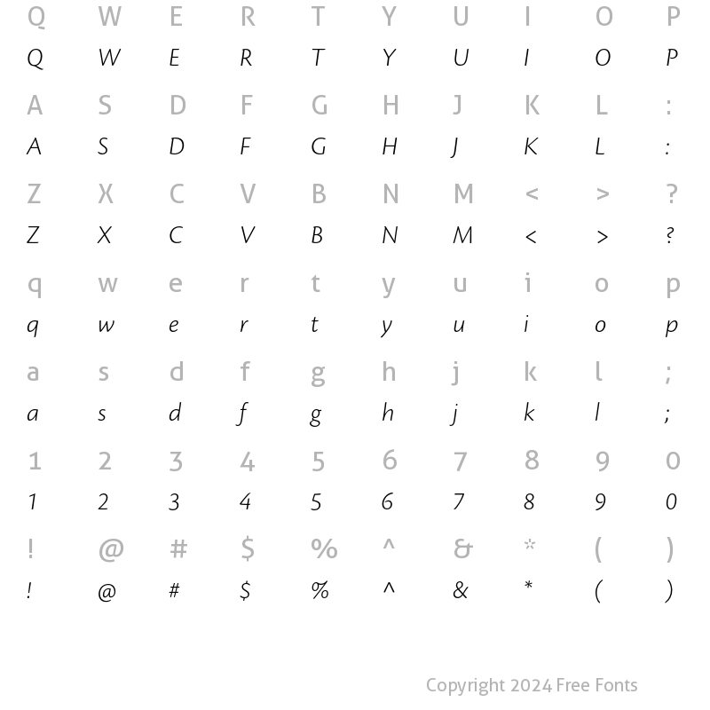 Character Map of Cronos Pro Light Caption Italic