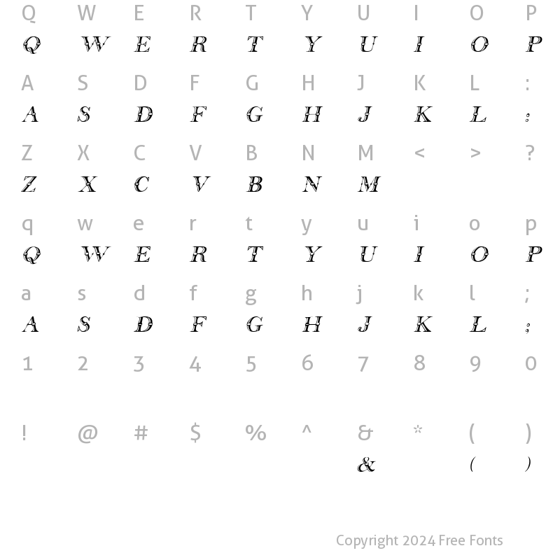 Character Map of CruiselineDisplayCaps Italic