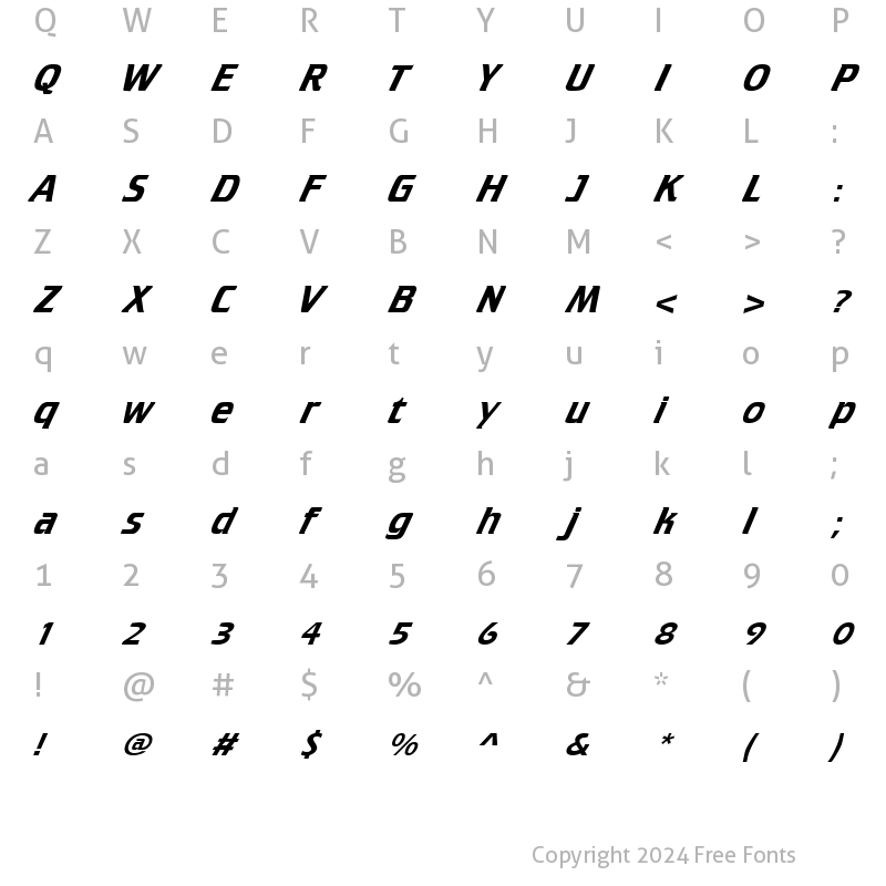 Character Map of Cruiser Italic