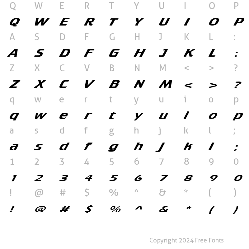 Character Map of CruiserExtended Italic