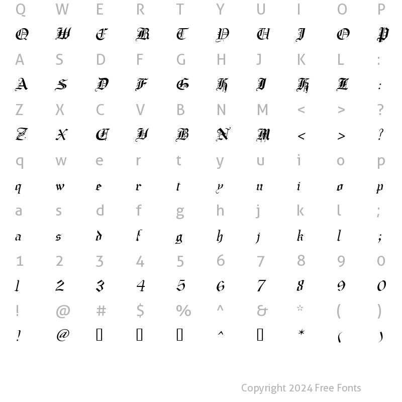 Character Map of CrusaderGothic Italic