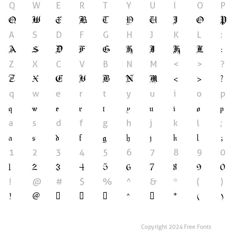 Character Map of CrusaderGothic Regular