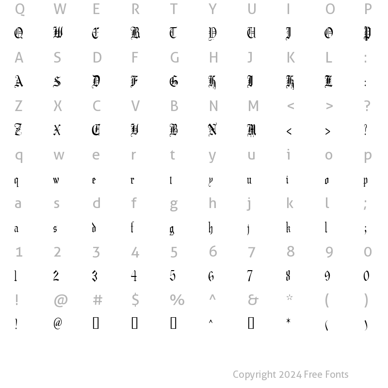 Character Map of CrusaderGothicCondensed Regular