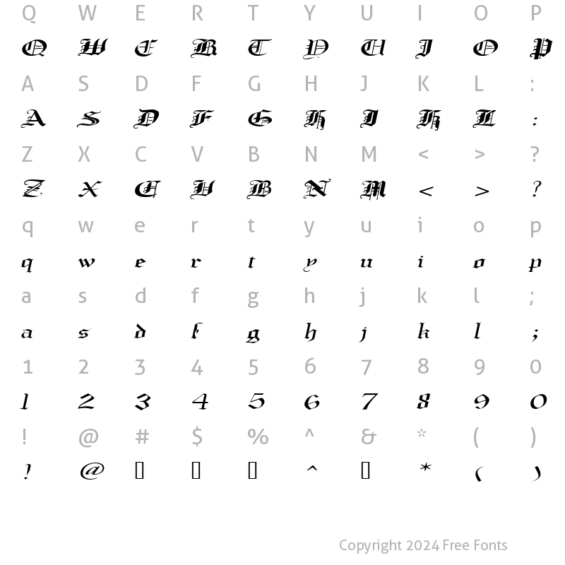 Character Map of CrusaderGothicExtended Italic