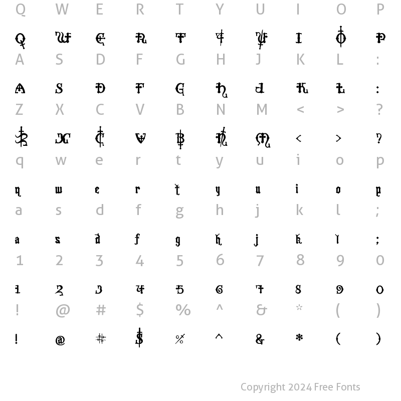 Character Map of Crusades Regular