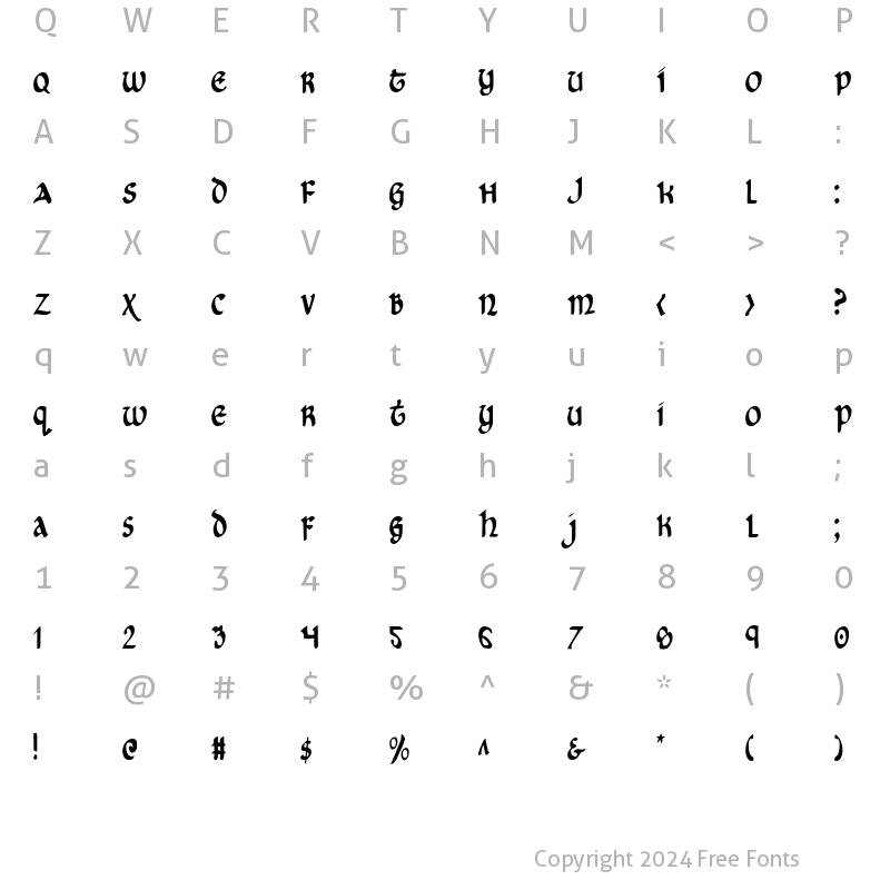 Character Map of Cry Uncial Condensed Condensed