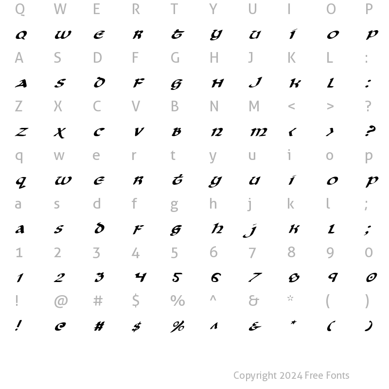 Character Map of Cry Uncial Italic Italic
