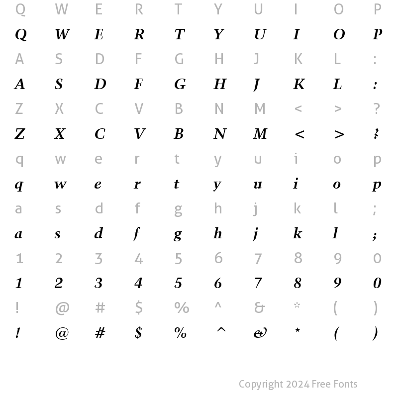Character Map of Crystal Bold Italic