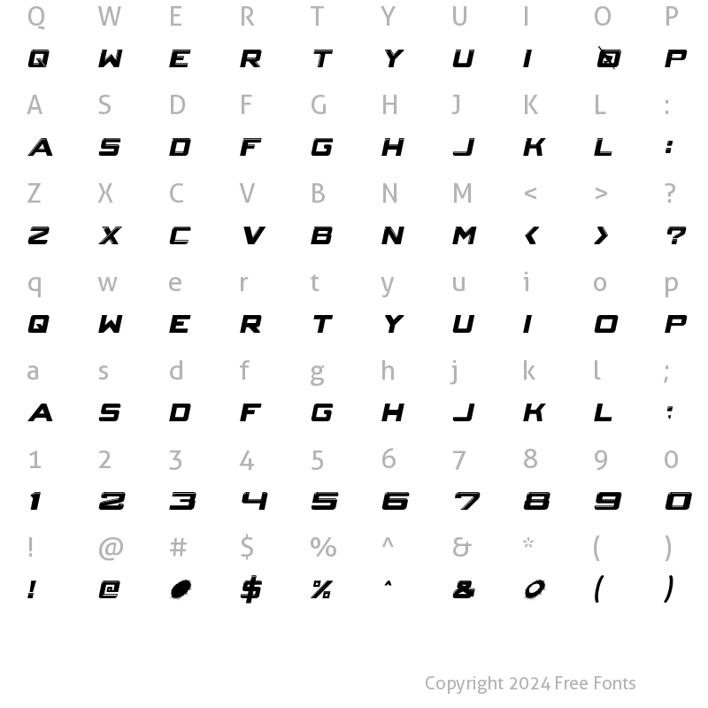 Character Map of Crystal Core Italic