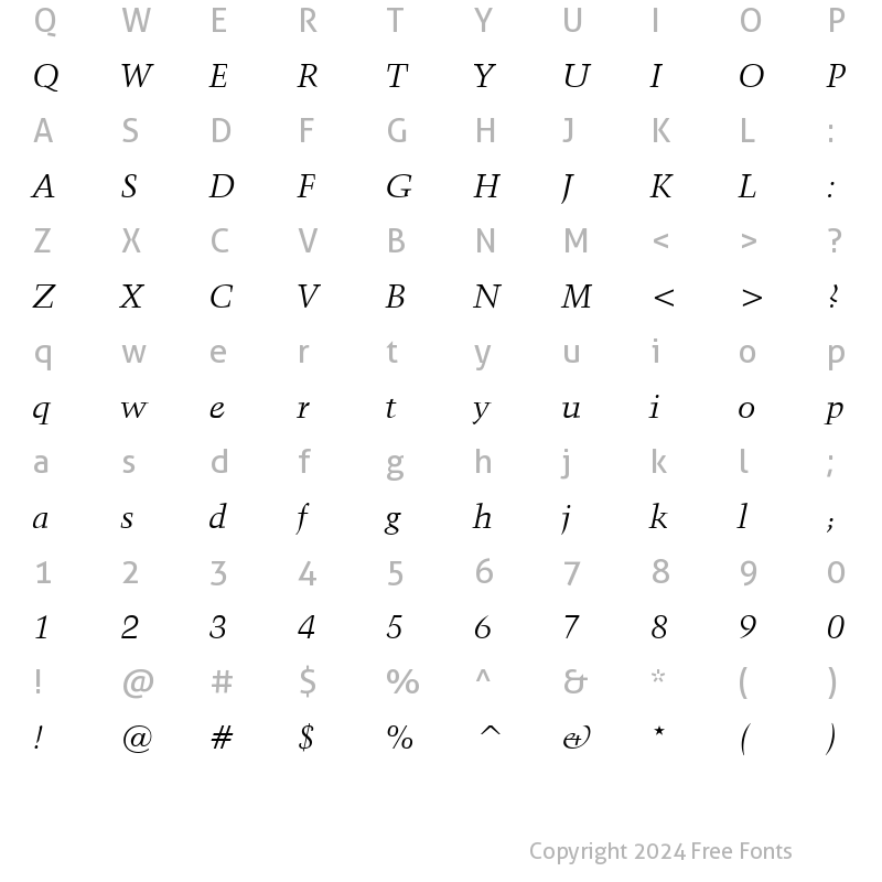 Character Map of Crystal Italic