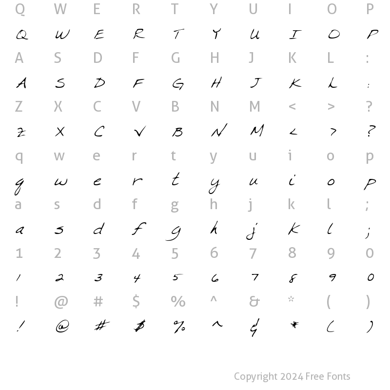 Character Map of CrystalsHand Italic