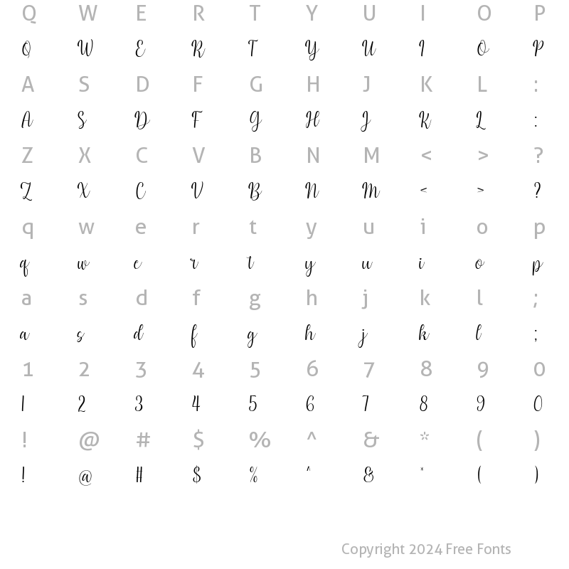 Character Map of Crysthel Regular