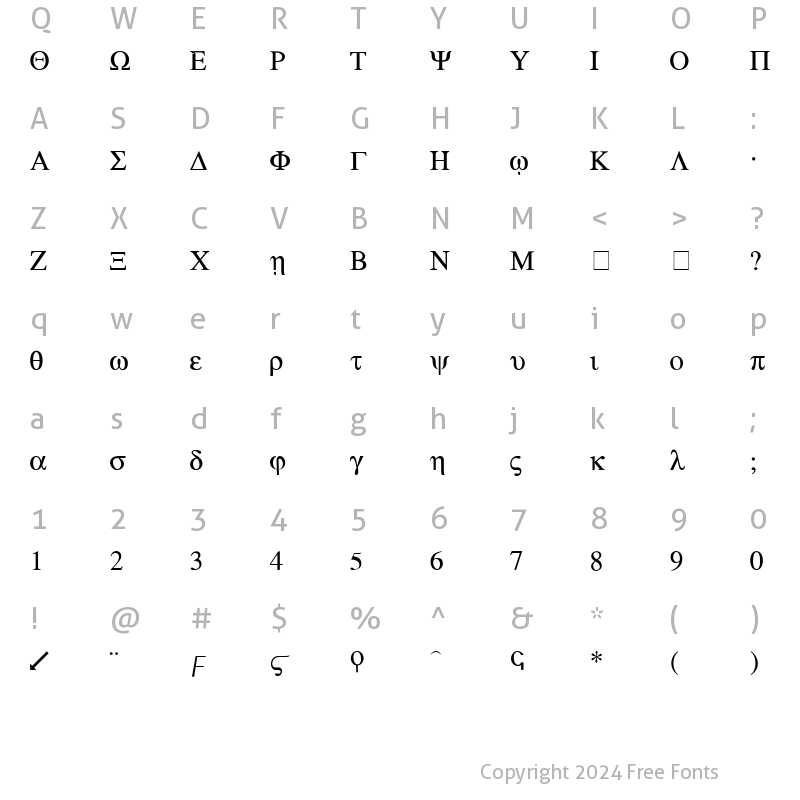 Character Map of CSL-Greek Regular