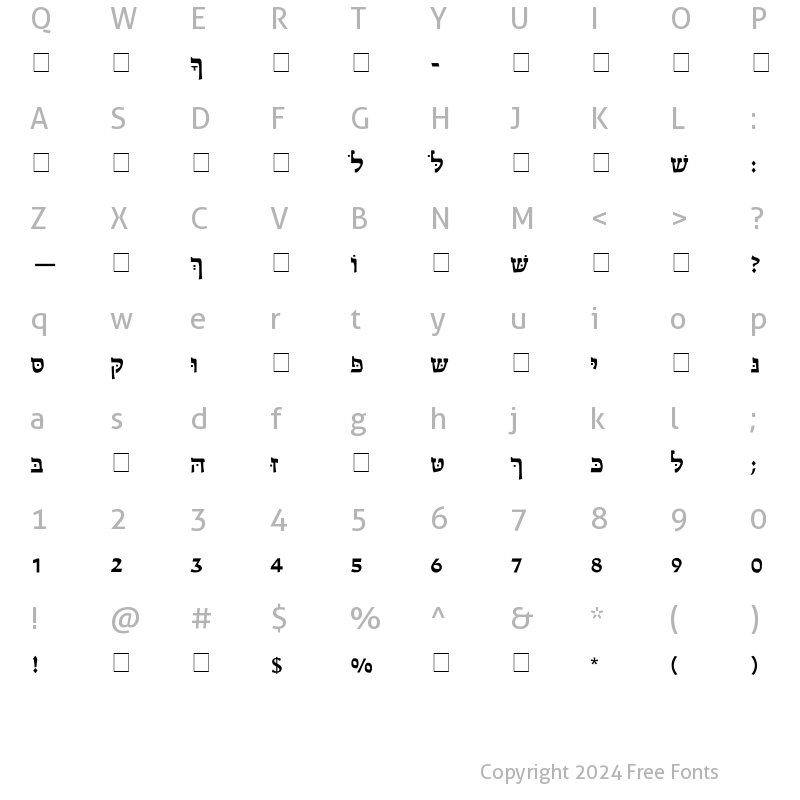 Character Map of CSL-Hadassah Regular