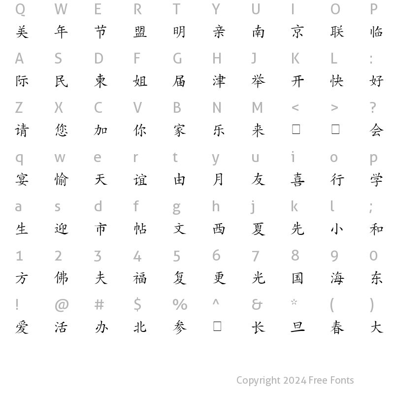 Character Map of CSL-Hanzi Kaishu Regular