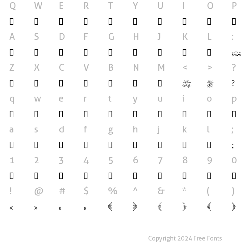 Character Map of CTraditional Arabic Regular