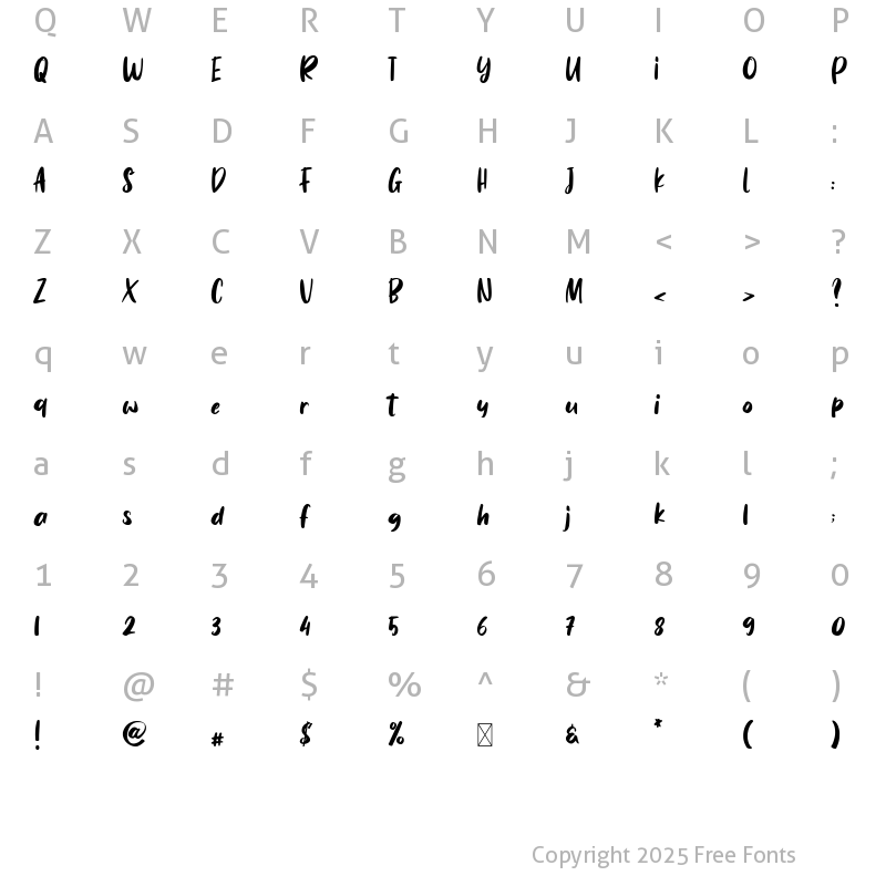 Character Map of Cuddly Kid Handwriting