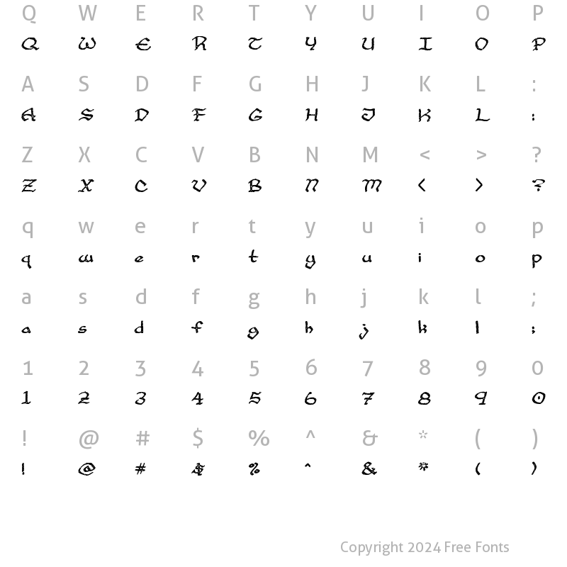 Character Map of Cup and Talon Regular