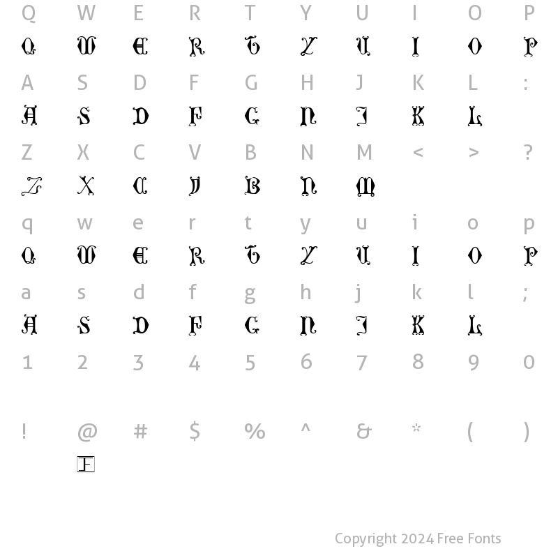 Character Map of Curled Serif Normal