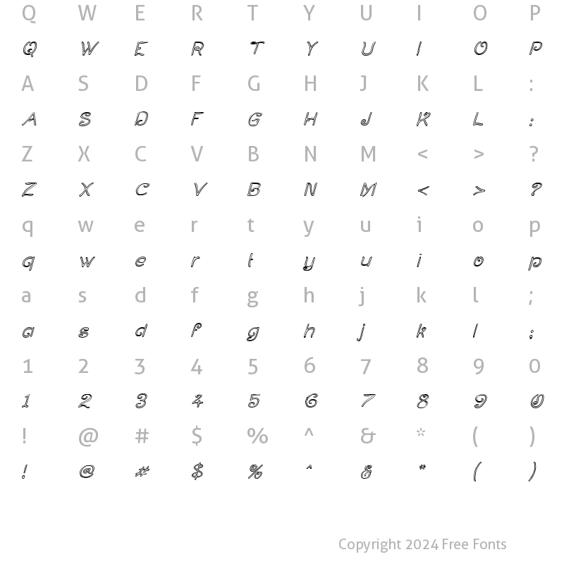 Character Map of Curlmudgeon Hollow Italic Regular