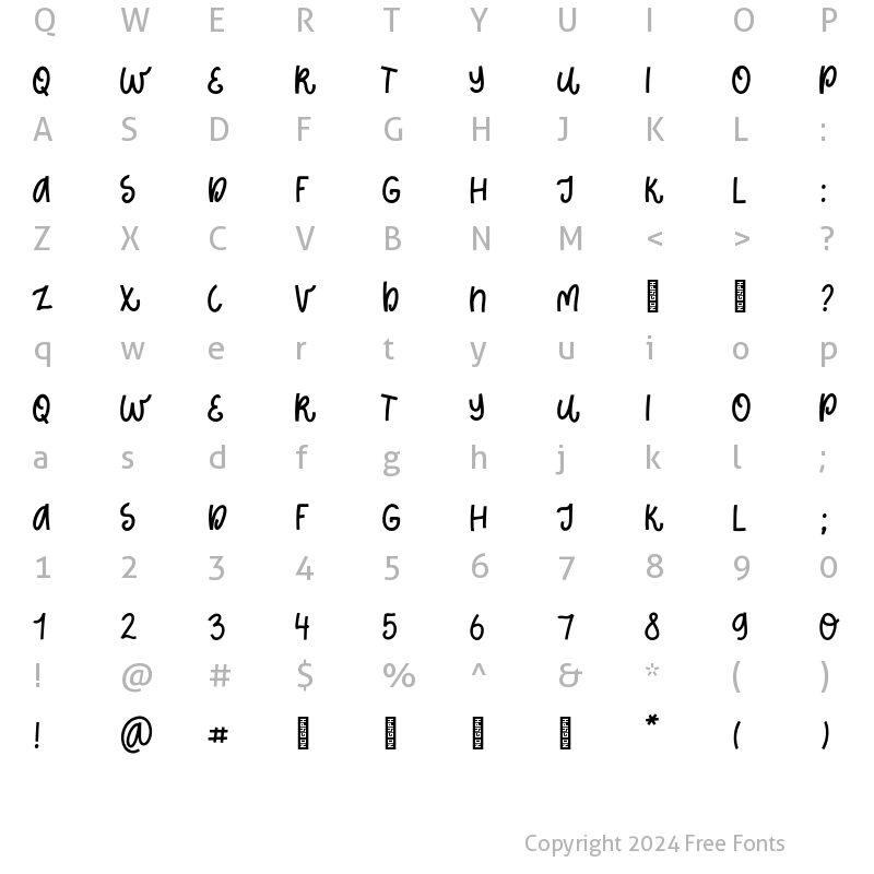 Character Map of Curly Dolly print