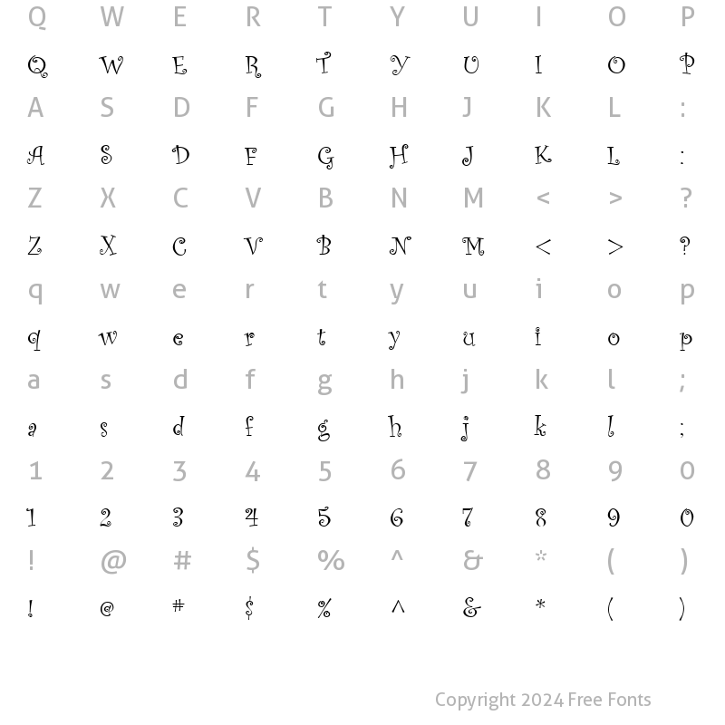 Character Map of Curlz MT Regular