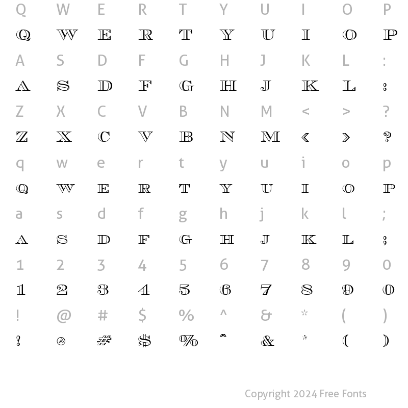 Character Map of Currency Outline Regular