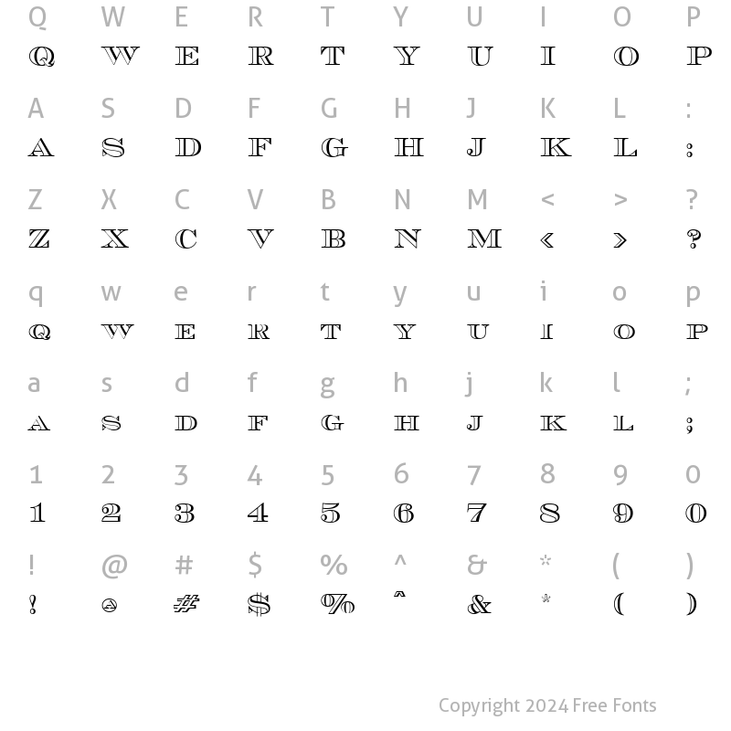 Character Map of CurrencyOutline Regular