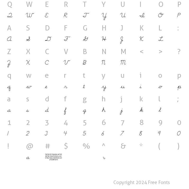 Character Map of Cursive Handwriting Tryout Regular