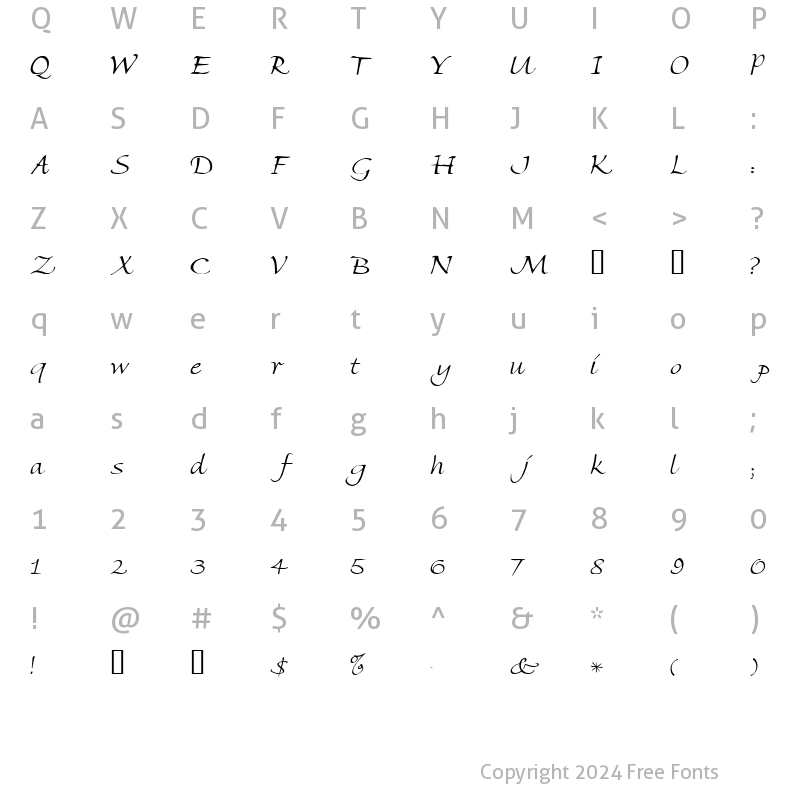 Character Map of Cursive Normal