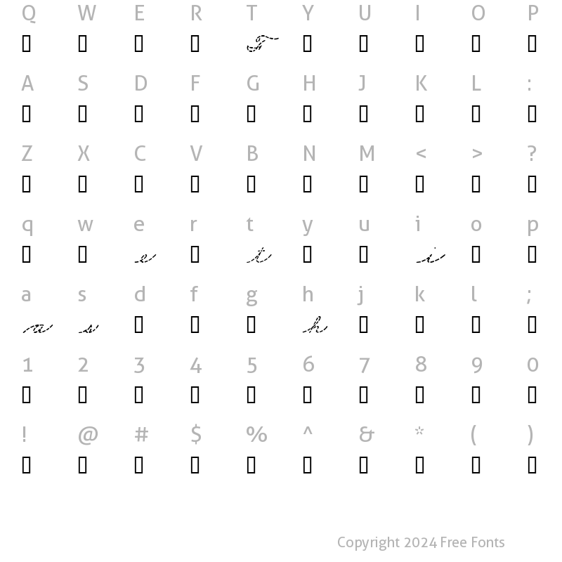 Character Map of Cursive Sample Regular