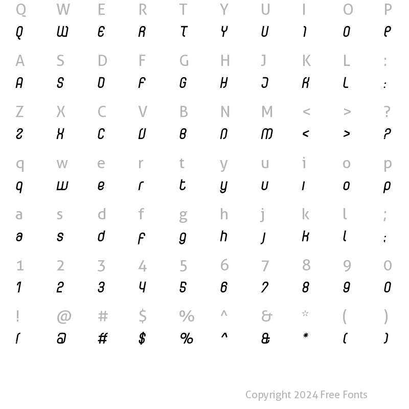 Character Map of Curvature-BoldItalic Regular