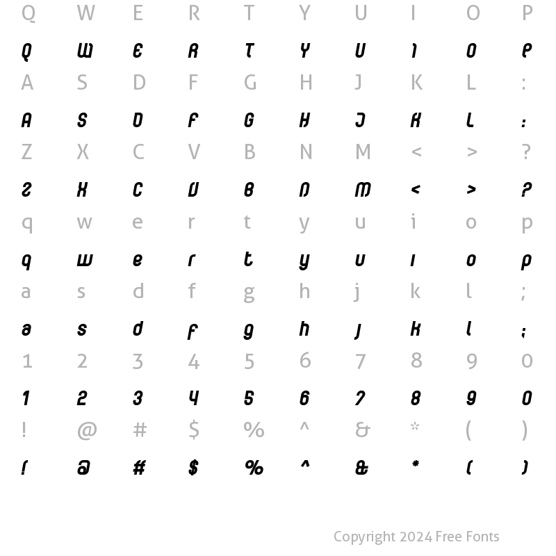 Character Map of CurvatureBlack Italic Regular