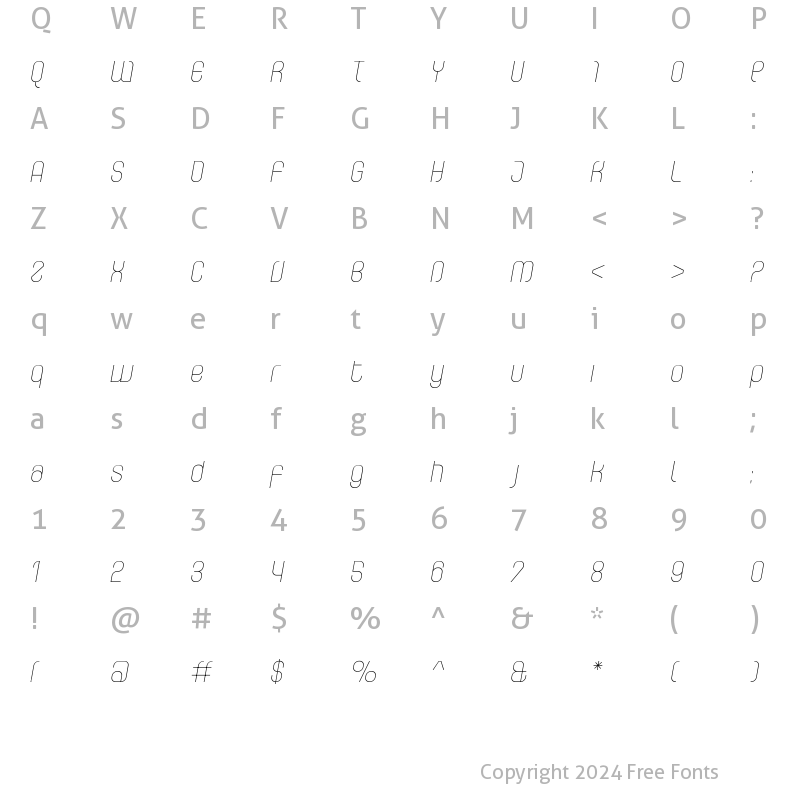 Character Map of CurvatureFine Italic Regular