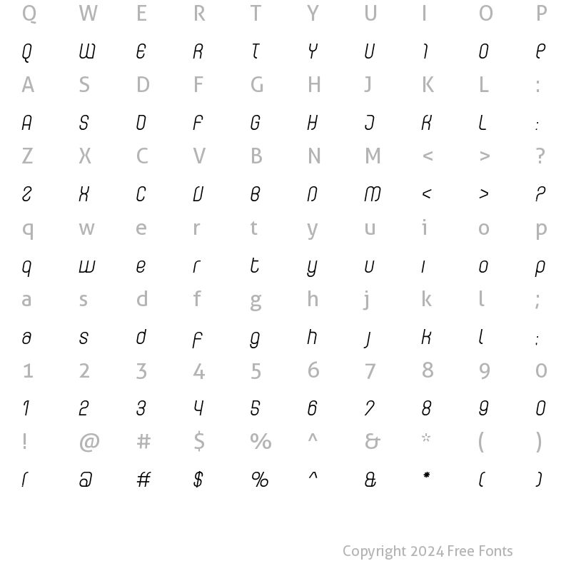 Character Map of CurvatureRegular Italic Regular