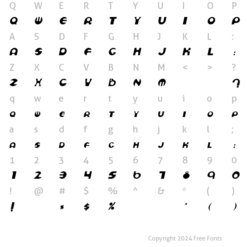 Character Map of CurvetteDisplay Italic