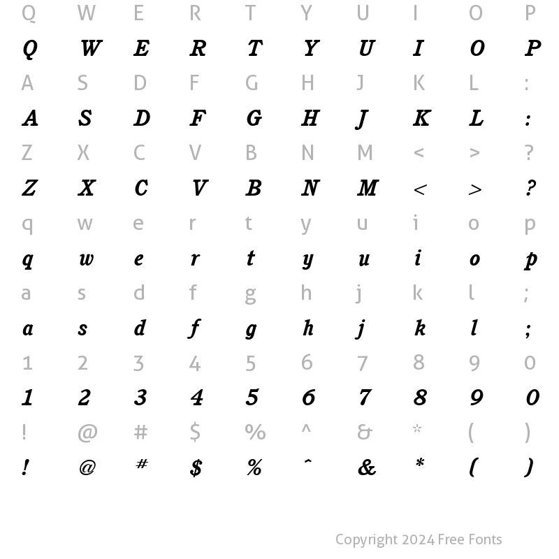 Character Map of Cushing Bold Italic