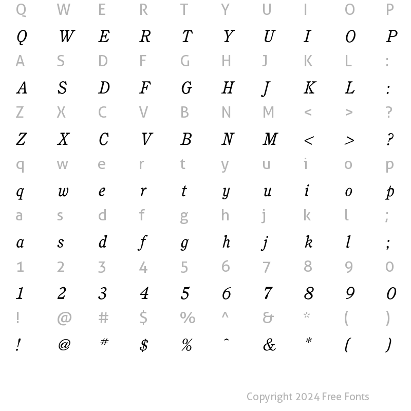 Character Map of Cushing Book Italic