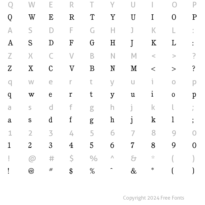 Character Map of Cushing Book Regular