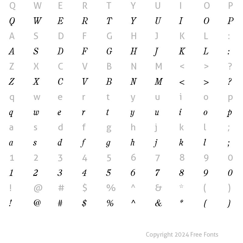 Character Map of Cushing BookItalic