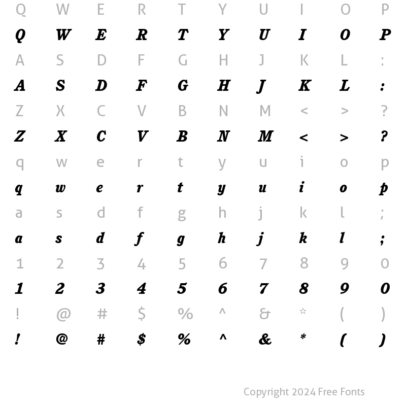 Character Map of Cushing HeavyItalic