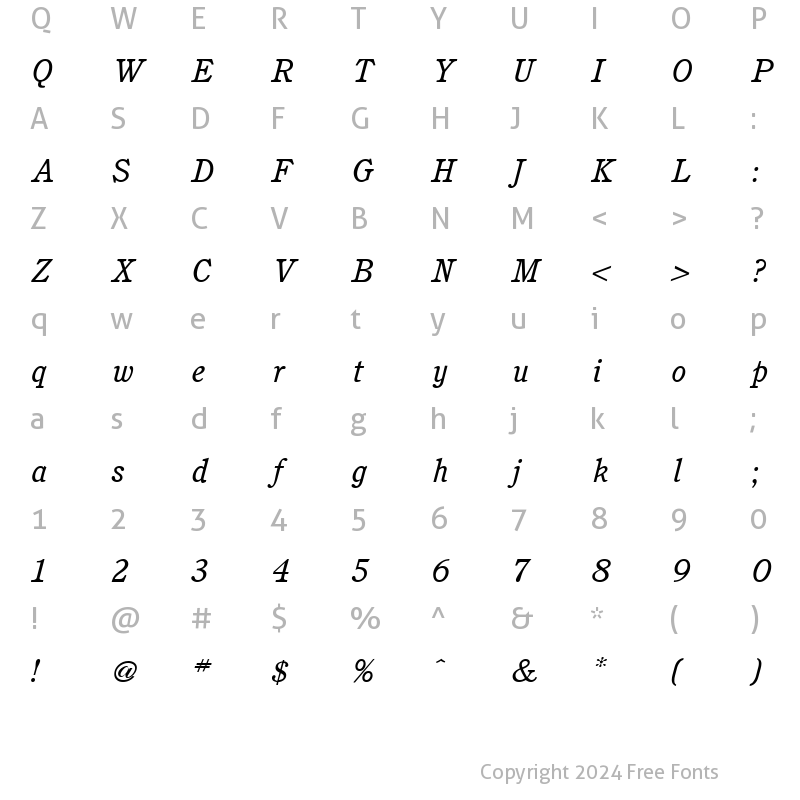 Character Map of Cushing Italic