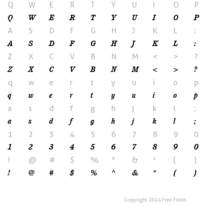 Character Map of Cushing LT Book Bold Italic