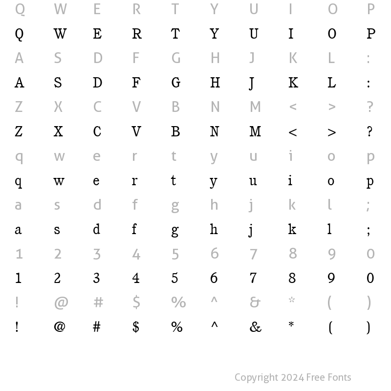 Character Map of Cushing LT Book Regular