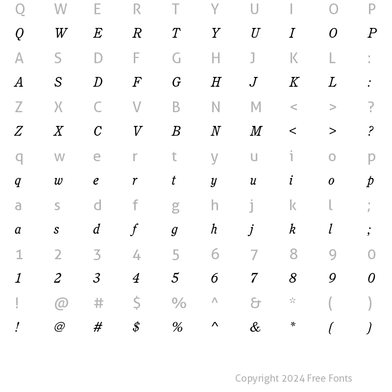 Character Map of CushingEF-BookItalic Regular