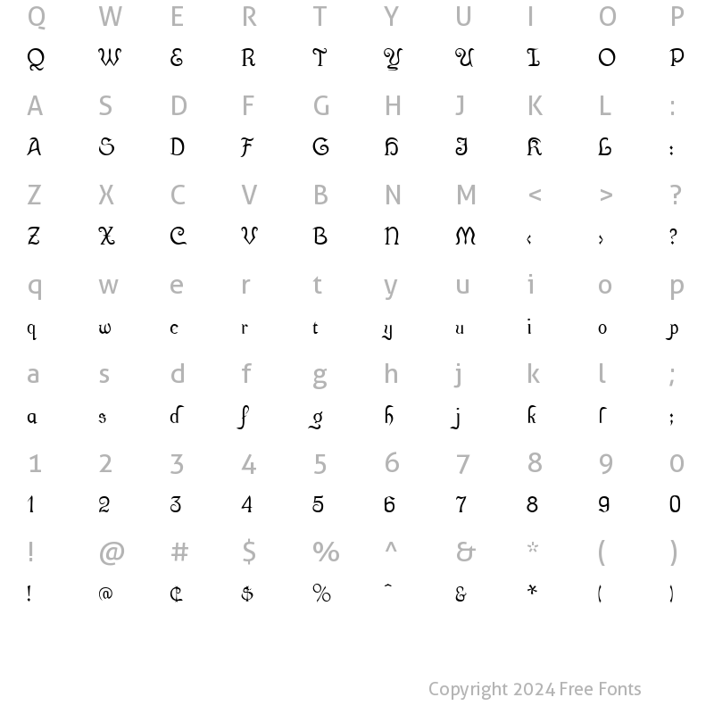 Character Map of Cuthbert Regular