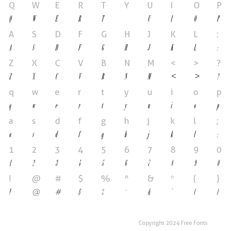 Character Map of CutterItalic Regular