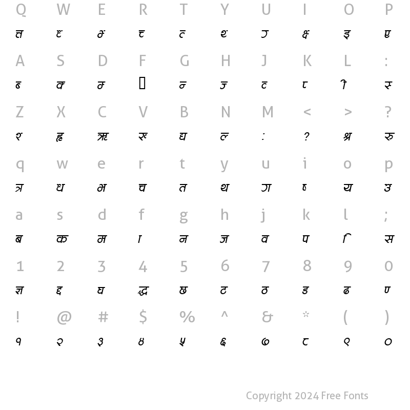 Character Map of CV Aakriti Italic